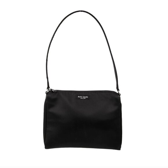 KATE SPADE New York Black Nylon Shoulder Bag Silver Hardware Zip Top Women’s Ha - Picture 10 of 12